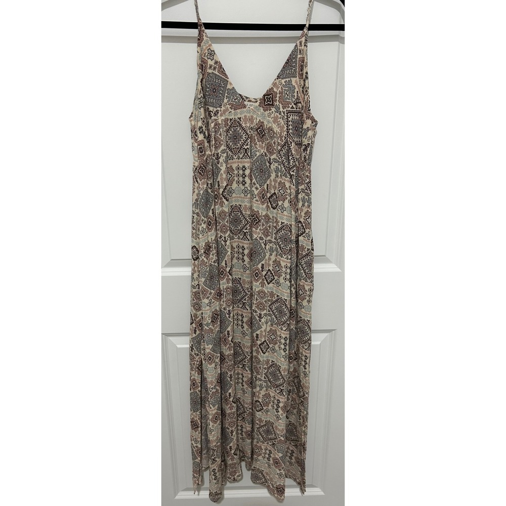 Becool Maxi Dress Boho Pattern Spaghetti Strap Cream‎ Brown Blue M